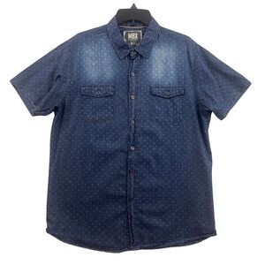 MBX Denim Wear Shirt Mens Size Large Blue Chambray Button Up Short Sleeve